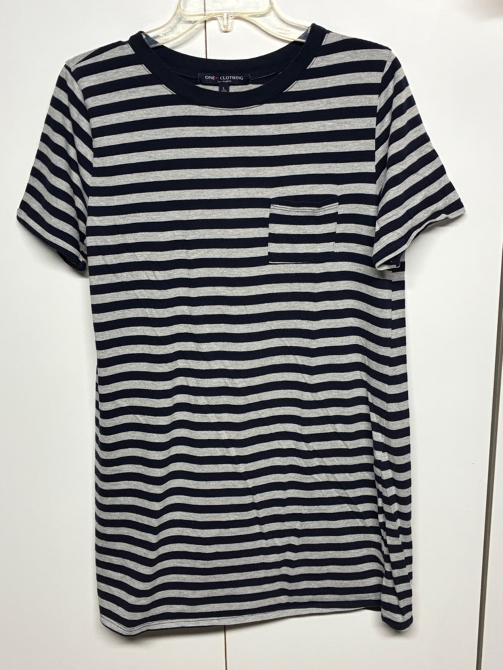 one clothing Navy & Light Gray Striped Pocket Tunic Top